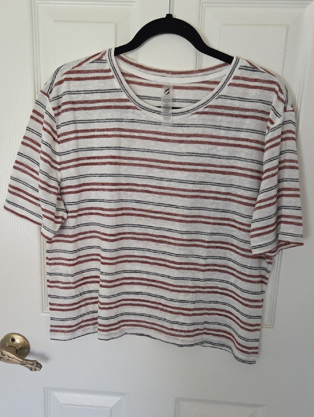 Lou & Grey Striped Short-Sleeve Crew Tee in Cream, Rust & Black